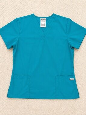 Uniform Advantage Teal Scrub Top Women’s Large V-Neck Nurse Medical